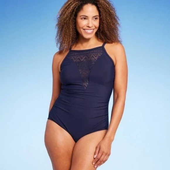Aqua Green Other - NWT Women's UPF 50 Crochet High Neck One Piece Swimsuit
